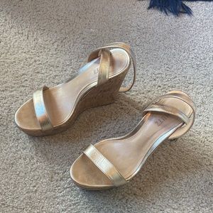 Schutz Size 8 like-new gold and cork platforms